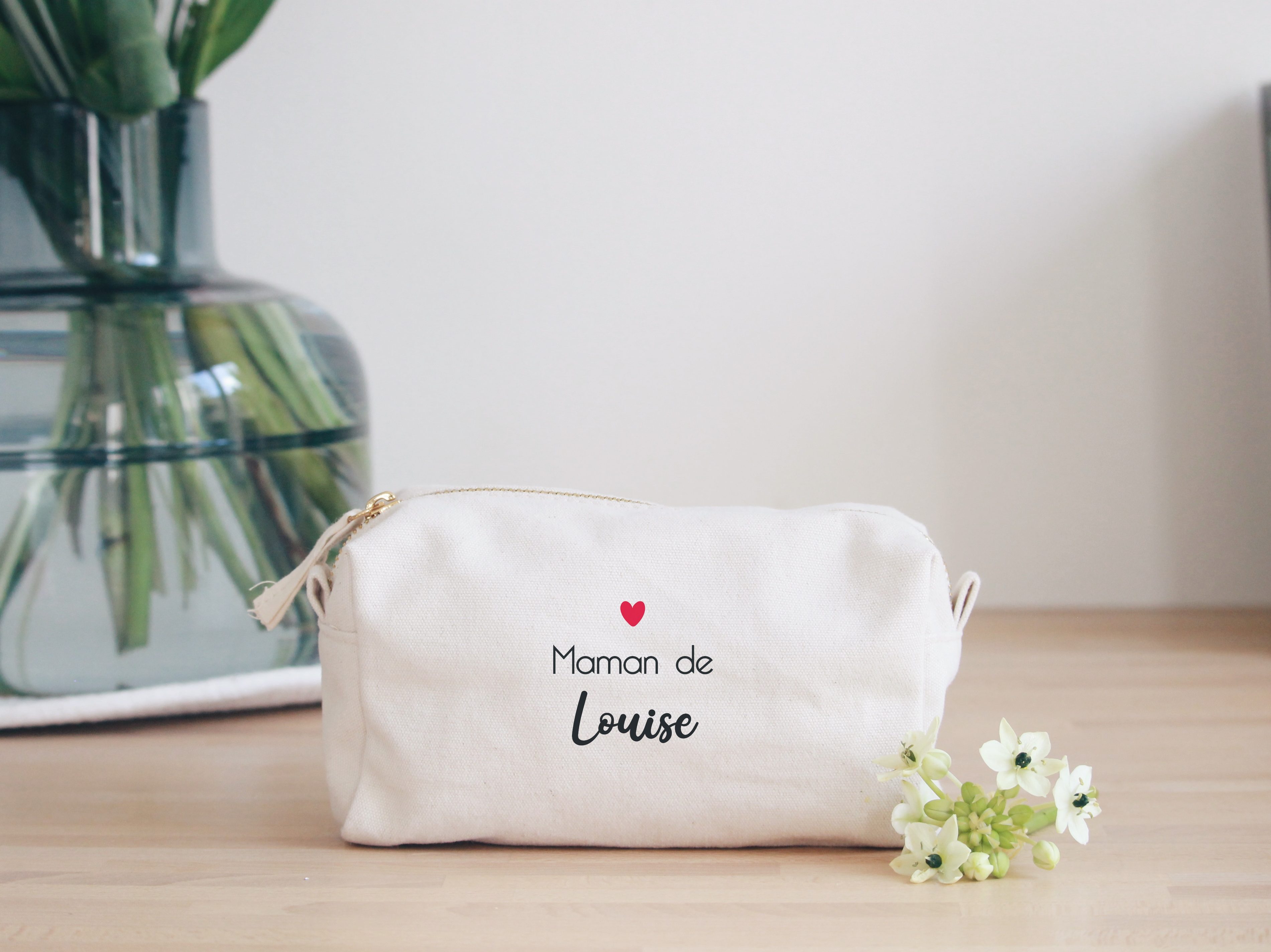 C64 Trousse Personnalisée En Coton Bio "Médaillon Or Et Roses